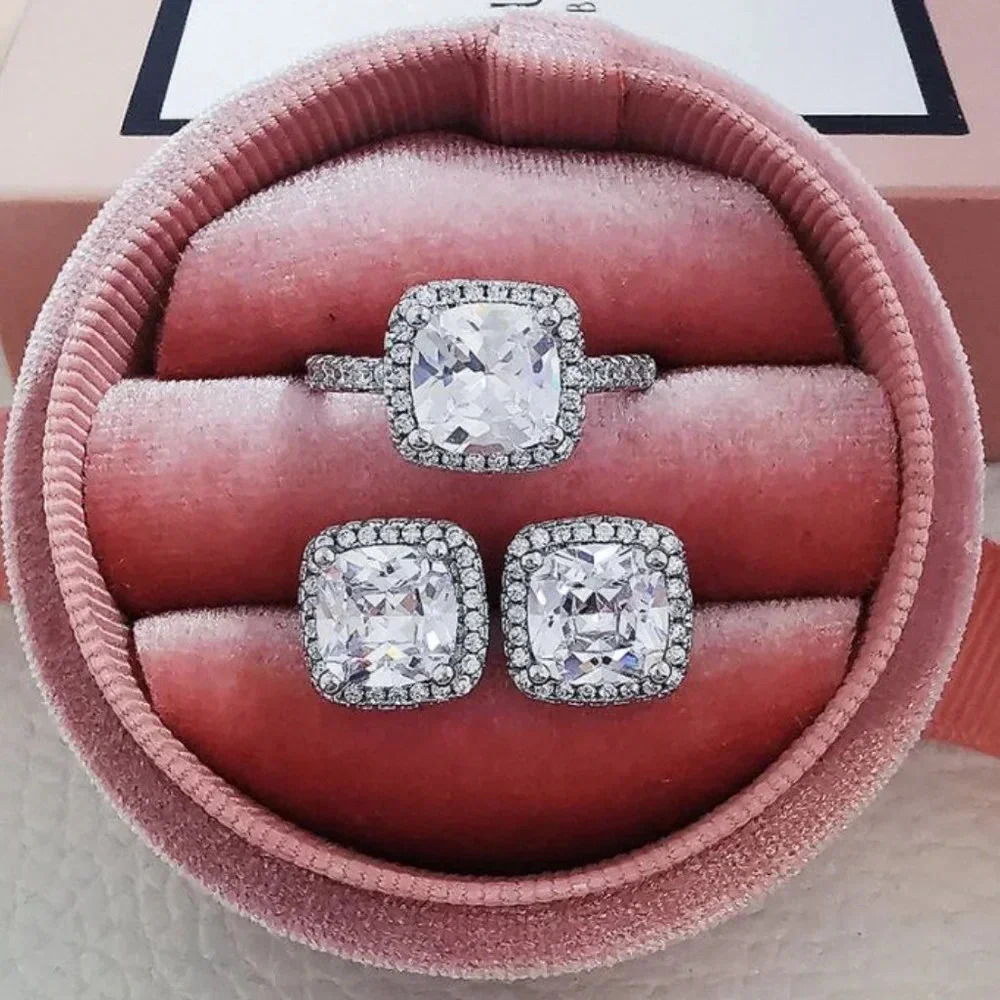 925 Sterling Silver Cushion Cut Diamond Ring